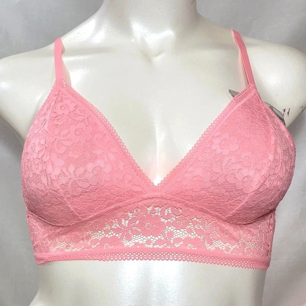 XS Xhilaration Lace Long Line Longline Strappy Back Bralette Bra Bubble Gum Pink